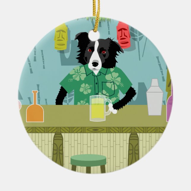 Border Collie Bamboo Tiki Bar Ornament (Front)