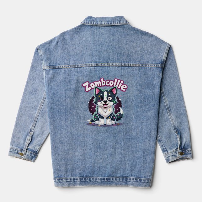 Border Collie BC Zombie Dog Halloween Essential T- Denim Jacket (Back)