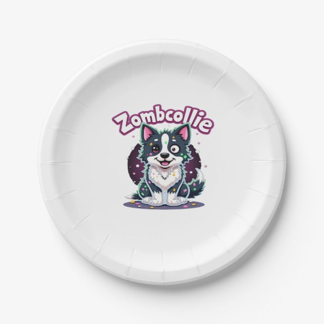 Border Collie BC Zombie Dog Halloween Essential T- Paper Plate (Front)