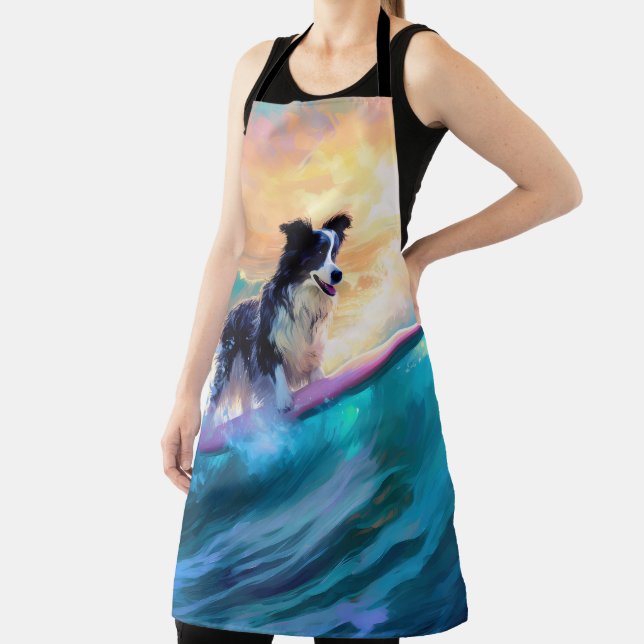 Border Collie Beach Surfing Painting Apron (Insitu)
