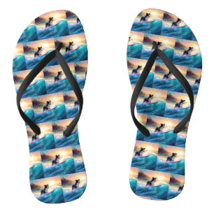 Border Collie Beach Surfing Painting Flip Flops