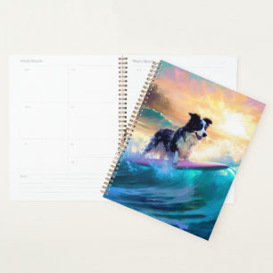 Border Collie Beach Surfing Painting Planner