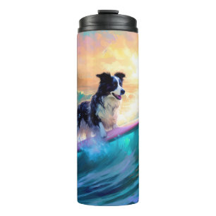 Border Collie Beach Surfing Painting Thermal Tumbler