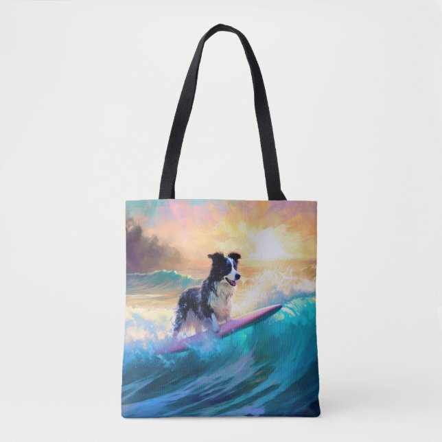 Border Collie Beach Surfing Painting Tote Bag (Front)