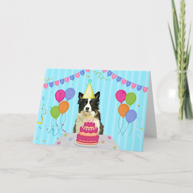 Border Collie Birthday Holiday Card (Front)