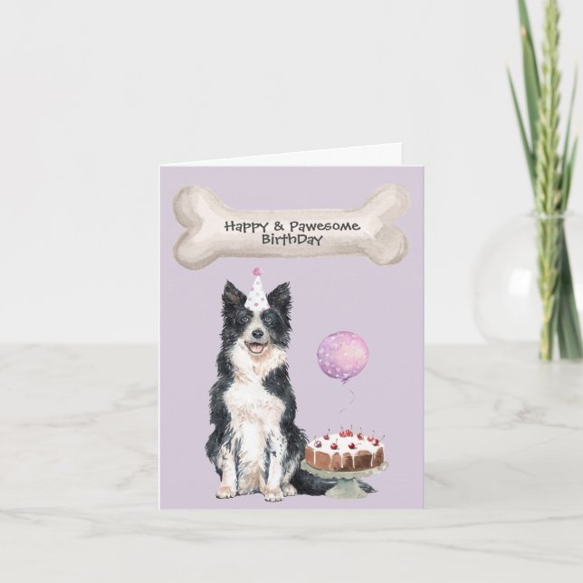 Border Collie Birthday Holiday Card (Front)