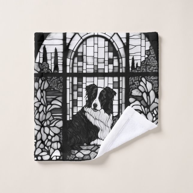 Border Collie Black and White Dogs Shower Curtain Wash Cloth (Wash Cloth)