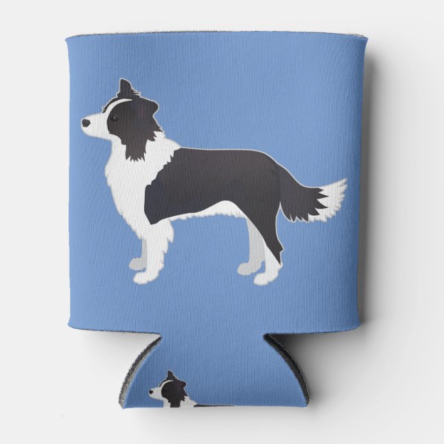 Border Collie Black Dog Breed Side View Silhouette Can Cooler (Front)