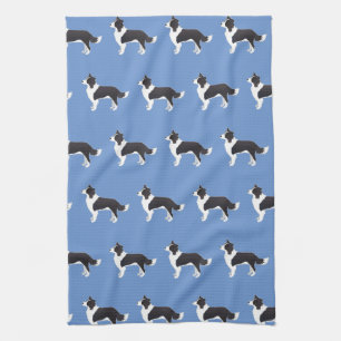 Border Collie Black Dog Breed Side View Silhouette Tea Towel