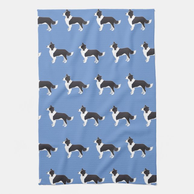 Border Collie Black Dog Breed Side View Silhouette Tea Towel (Vertical)