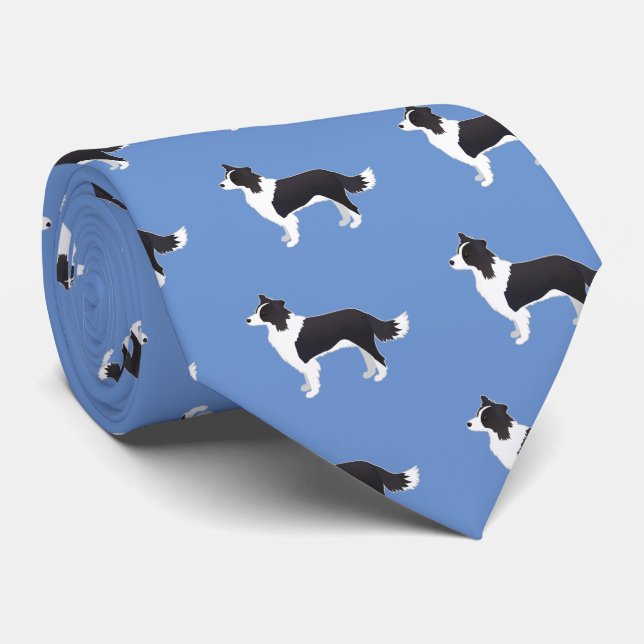 Border Collie Black Dog Breed Side View Silhouette Tie (Rolled)