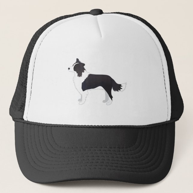 Border Collie Black Dog Breed Side View Silhouette Trucker Hat (Front)