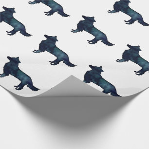 Border Collie Black Watercolor Silhouette Wrapping Paper
