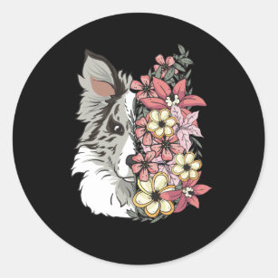 Border Collie Blue Merle With Flowers Classic Round Sticker