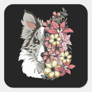 Border Collie Blue Merle With Flowers Square Sticker