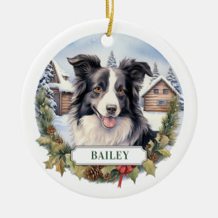 Border Collie Ceramic Circle Ornament