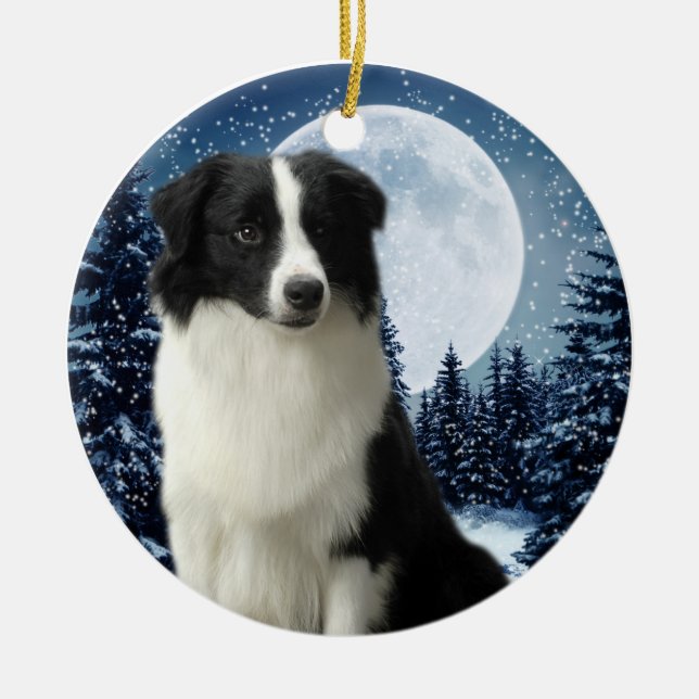 Border Collie Ceramic Tree Decoration (Front)