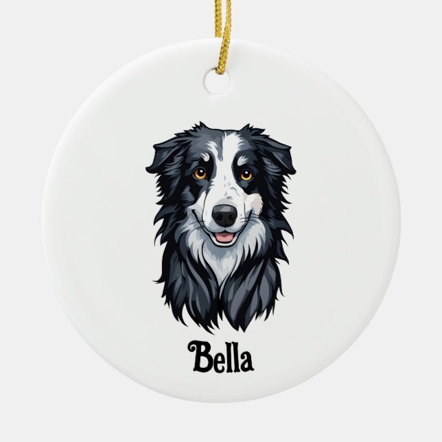 Border Collie Ceramic Tree Decoration (Front)