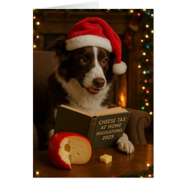 Border collie 'Cheese Tax' Christmas card (Front)