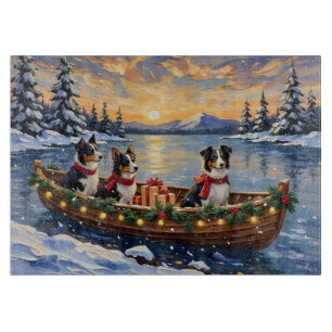 Border Collie Christmas Boat Holiday Cutting Board