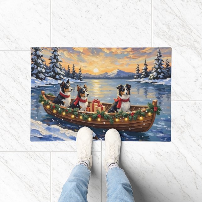 Border Collie Christmas Boat Holiday Doormat (Indoor)
