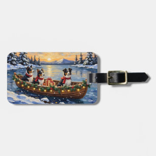 Border Collie Christmas Boat Holiday Luggage Tag