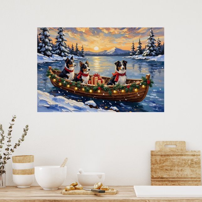 Border Collie Christmas Boat Holiday Poster (Kitchen)