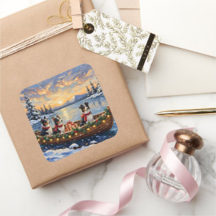 Border Collie Christmas Boat Holiday Square Sticker