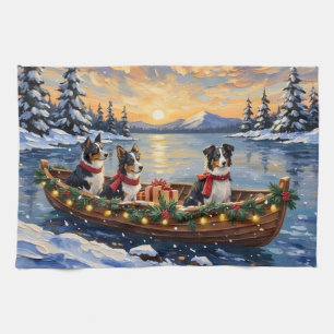Border Collie Christmas Boat Holiday Tea Towel