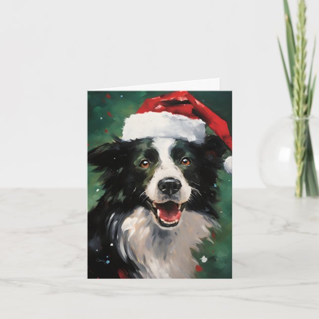 Border Collie Christmas brush painting artwork Card (Front)