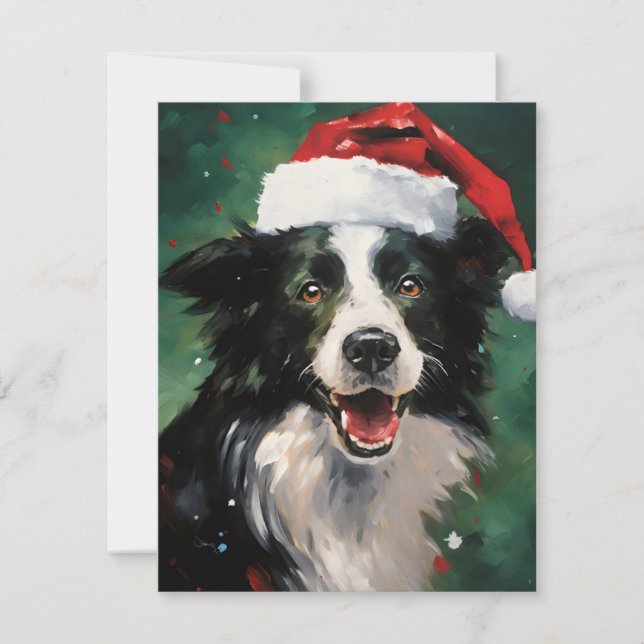 Border Collie Christmas brush painting artwork Holiday Card (Front)