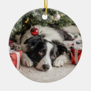 Border Collie Christmas Ceramic Tree Decoration