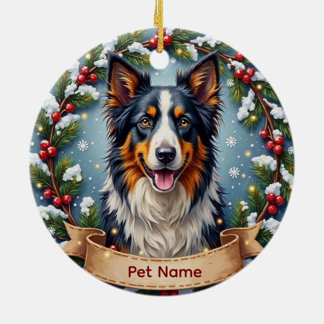 Border Collie Christmas Ceramic Tree Decoration (Back)