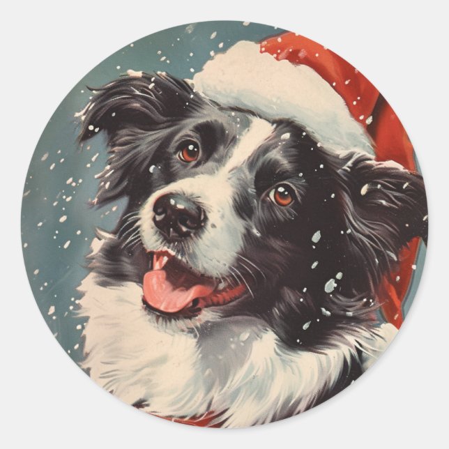 Border Collie Christmas Classic Round Sticker (Front)