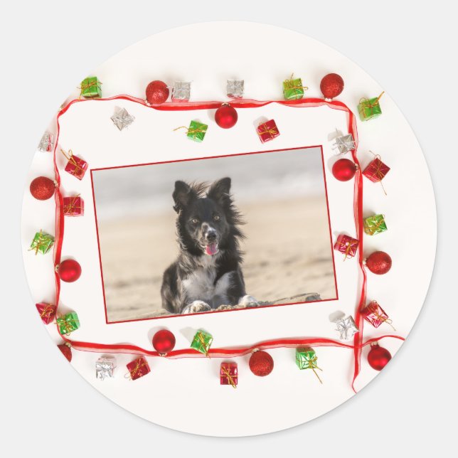 Border Collie Christmas Classic Round Sticker (Front)