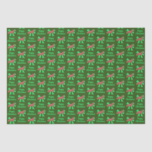 Border Collie Christmas Dog & Green Bow Green Tissue Paper (Front)