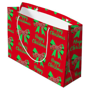 Border Collie Christmas Dog & Green Bow Large Gift Bag