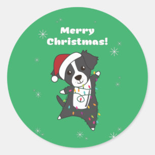 Border Collie Christmas Dog Winter Animals Dogs Cl Classic Round Sticker
