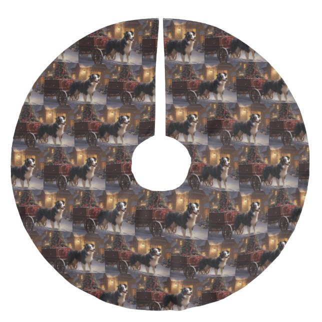 Border Collie Christmas Festive Season Brushed Polyester Tree Skirt (Front)