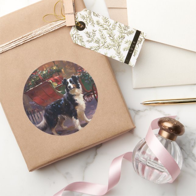 Border Collie Christmas Festive Season  Classic Round Sticker (Gifting)