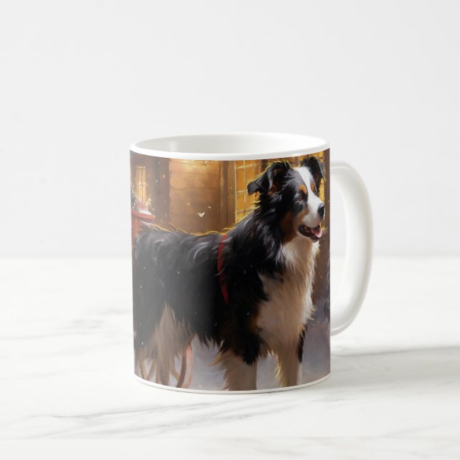 Border Collie Christmas Festive Season Coffee Mug (Front Right)