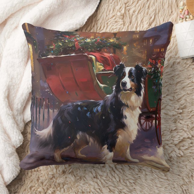 Border Collie Christmas Festive Season  Cushion (Blanket)