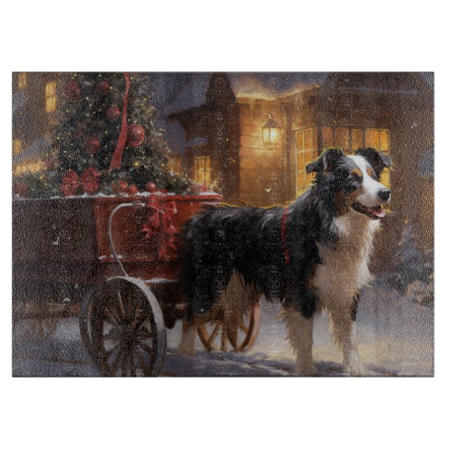 Border Collie Christmas Festive Season Cutting Board (Front)