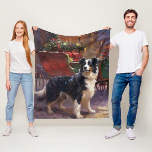 Border Collie Christmas Festive Season Fleece Blanket