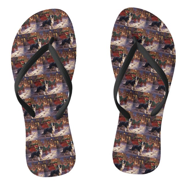Border Collie Christmas Festive Season  Flip Flops (Footbed)