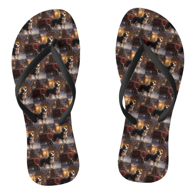 Border Collie Christmas Festive Season Flip Flops (Footbed)
