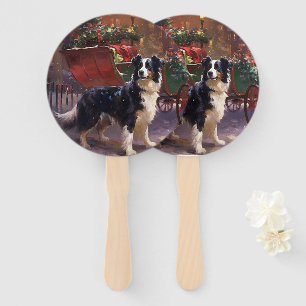 Border Collie Christmas Festive Season  Hand Fan