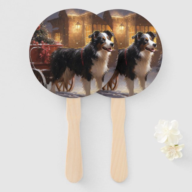 Border Collie Christmas Festive Season Hand Fan (Front and Back)