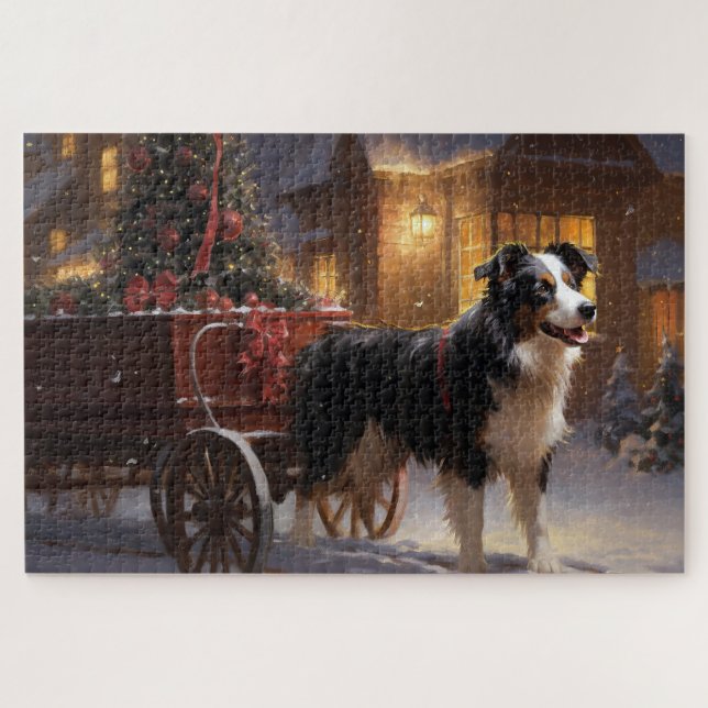 Border Collie Christmas Festive Season Jigsaw Puzzle (Horizontal)
