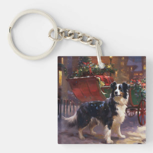 Border Collie Christmas Festive Season  Key Ring
